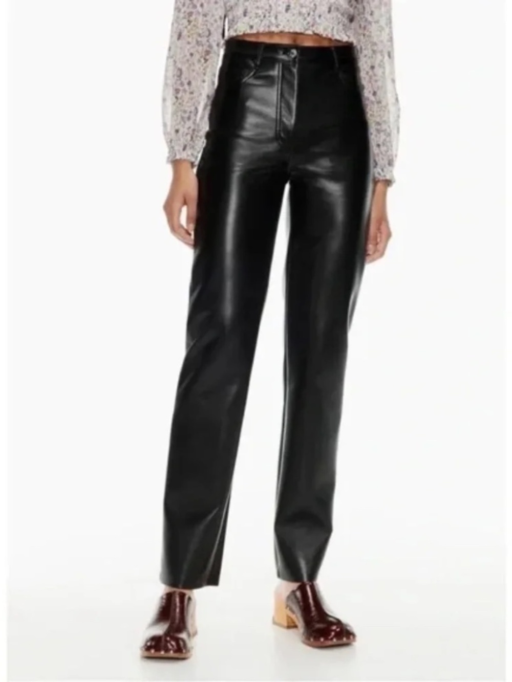 Aritzia Wilfred Melina Faux Leather Pants High Rise Straight Leg Black Size 00